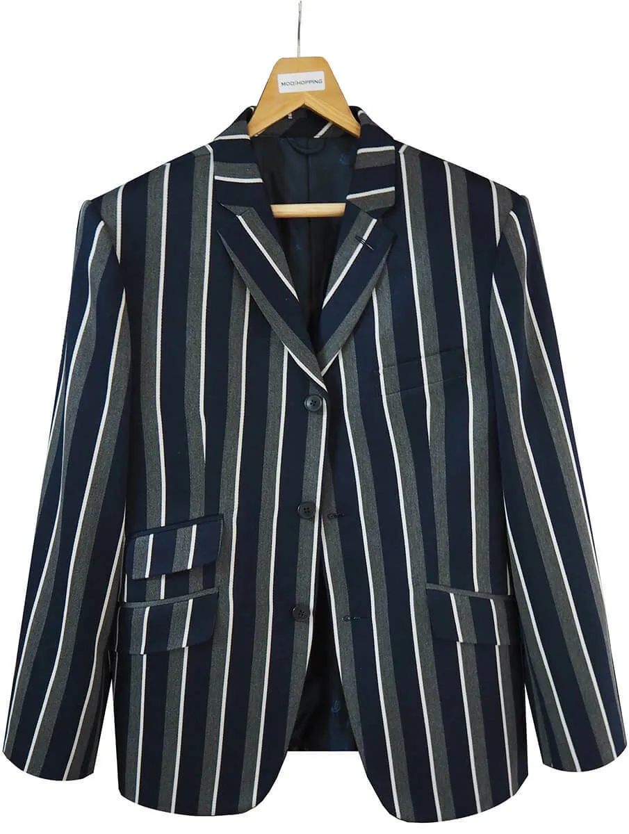 Boating jacket |Navy Blue Grey and White Striped Blazer