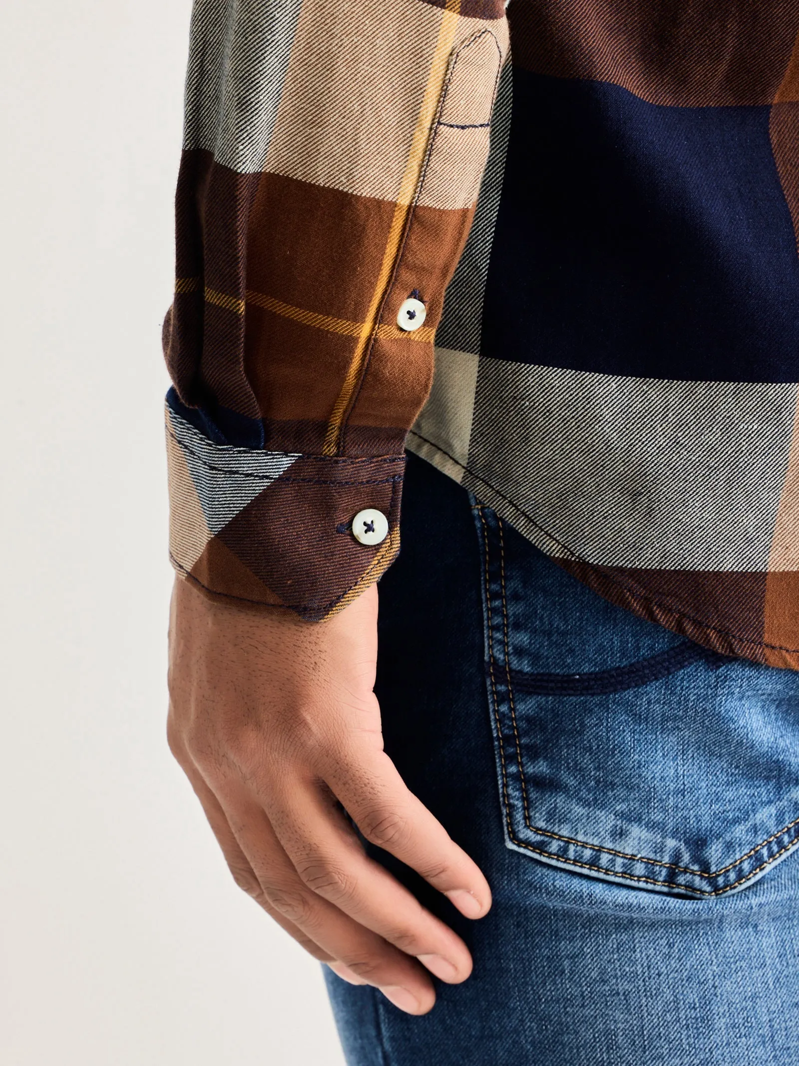 Brown Checked Denim Shirt