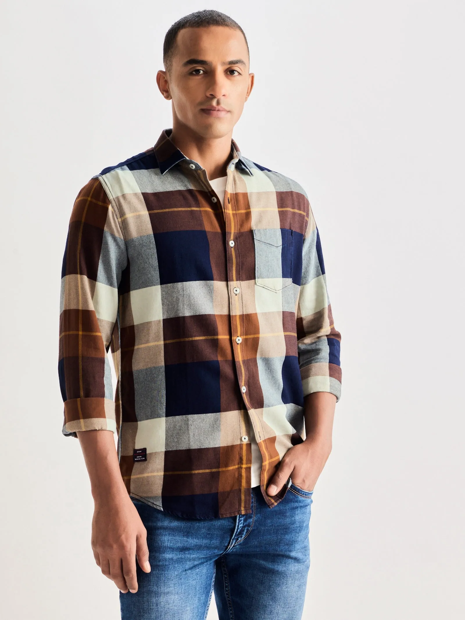 Brown Checked Denim Shirt