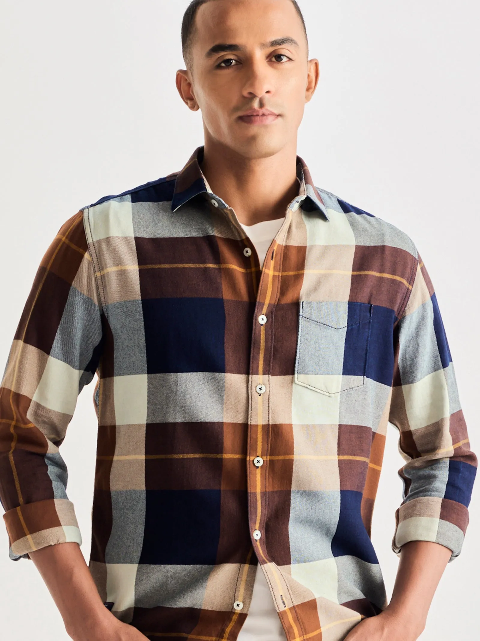 Brown Checked Denim Shirt