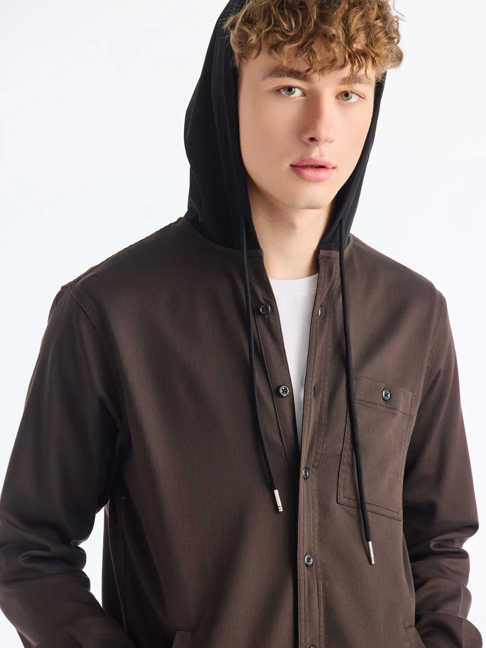 Brown Hooded Over Shirt