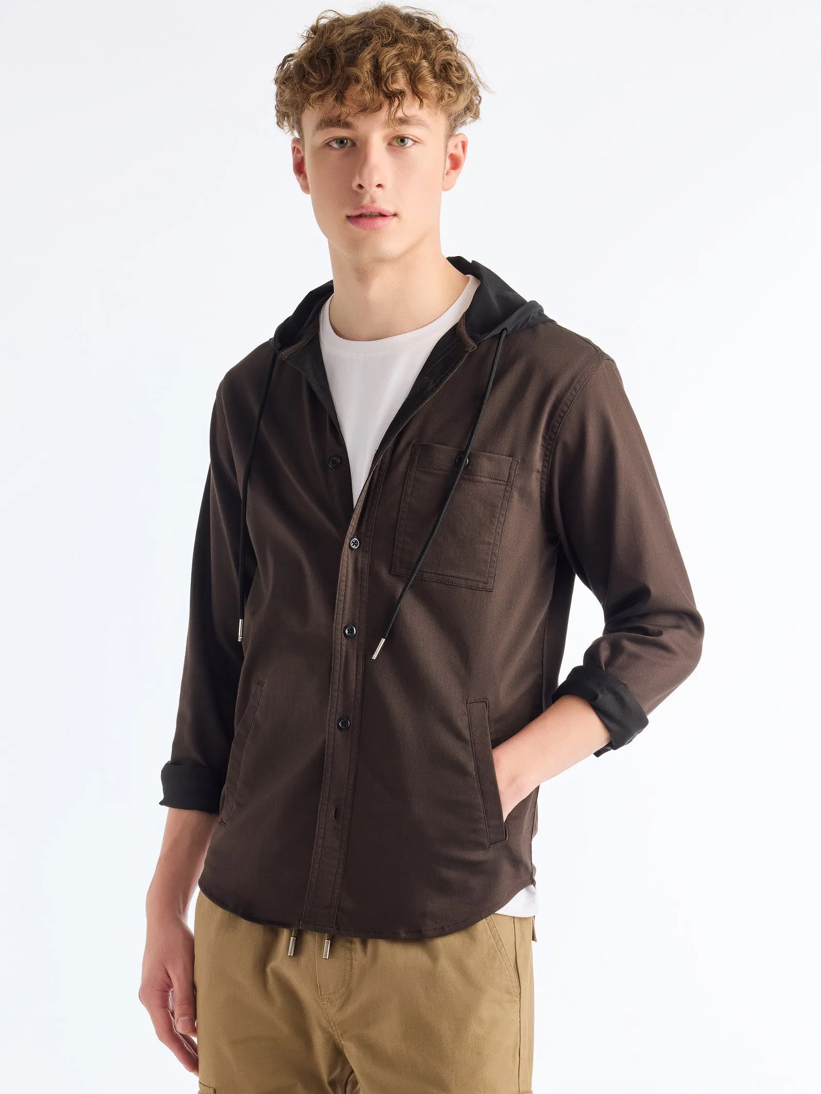 Brown Hooded Over Shirt