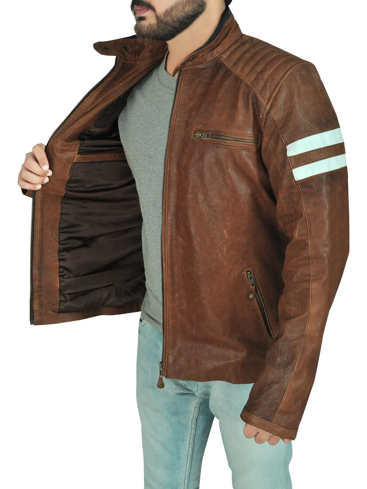 Brown Leather Biker Jacket