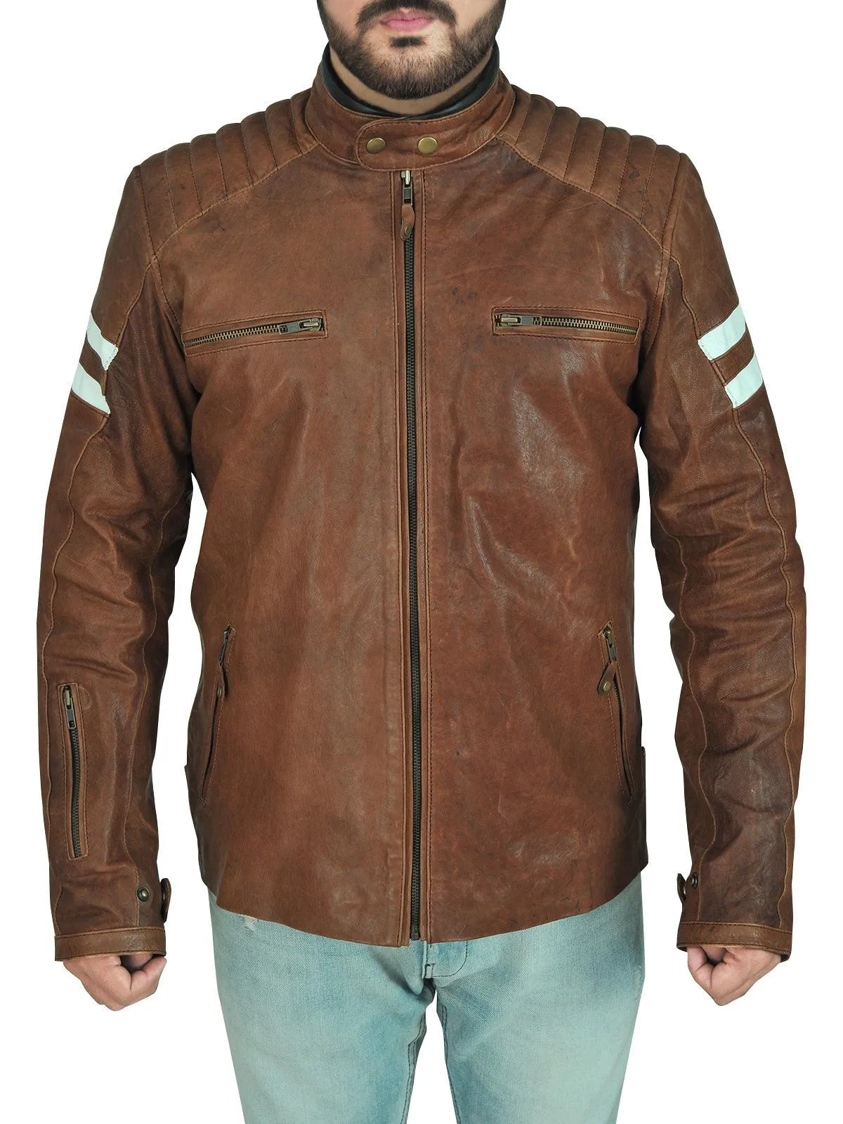 Brown Leather Biker Jacket