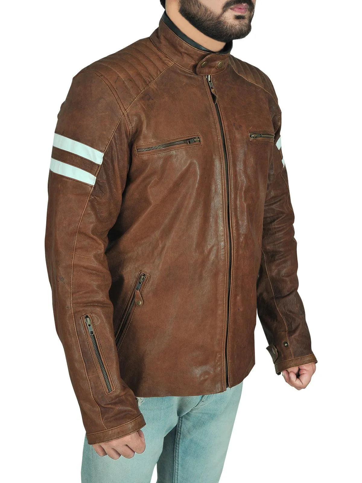 Brown Leather Biker Jacket