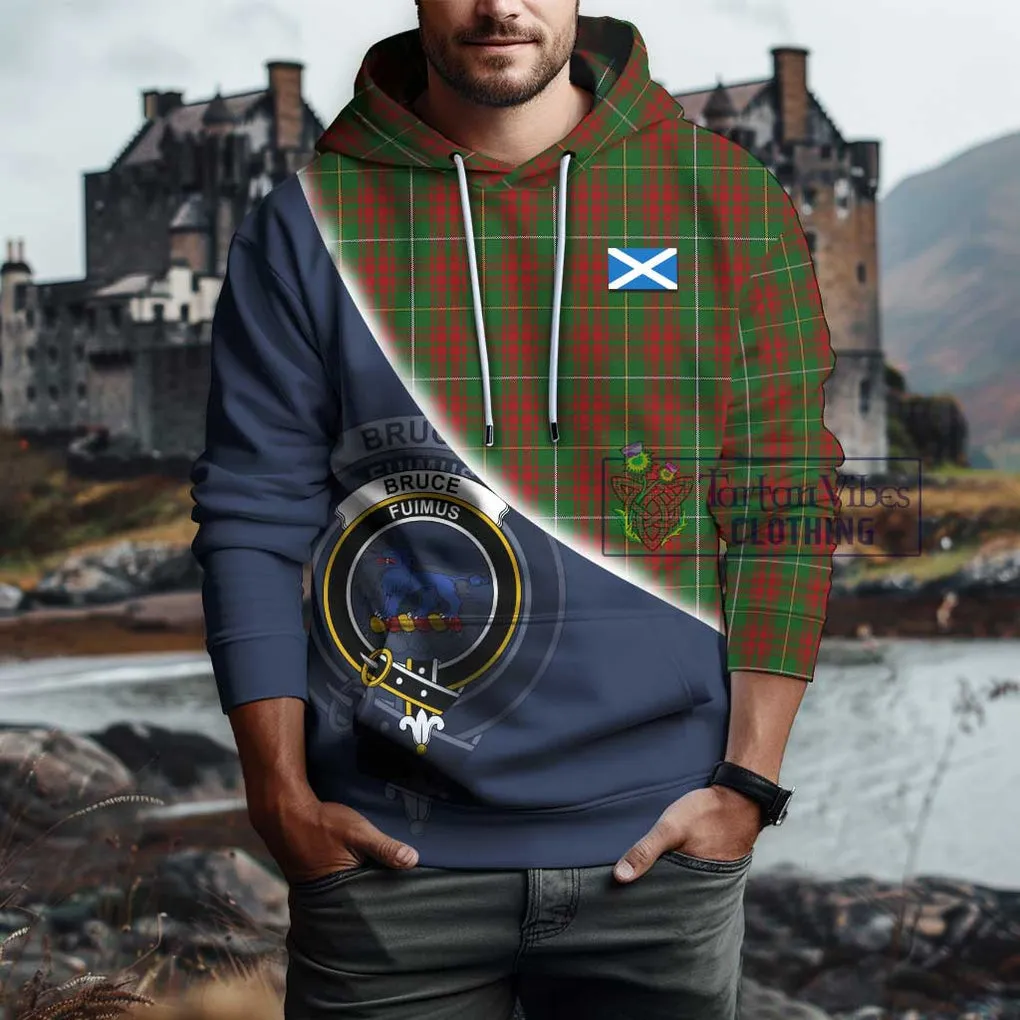 Bruce Hunting Tartan Hoodie with Personalised National Flag and Family Crest Half Style