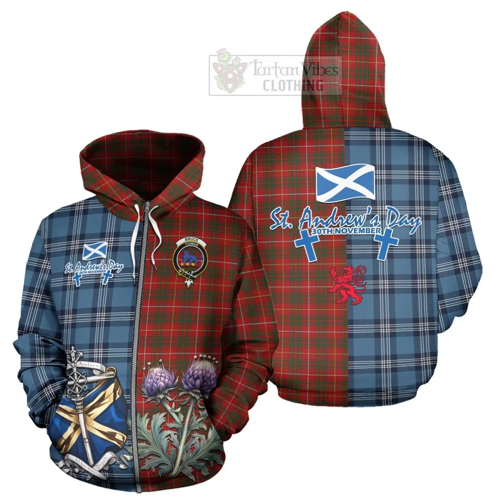 Bruce Tartan Hoodie Happy St. Andrew's Day Half Tartan Style