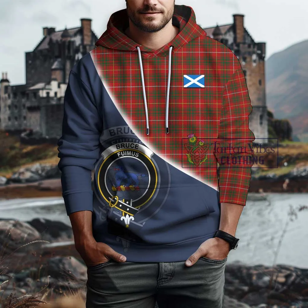 Bruce Tartan Hoodie with Personalised National Flag and Family Crest Half Style