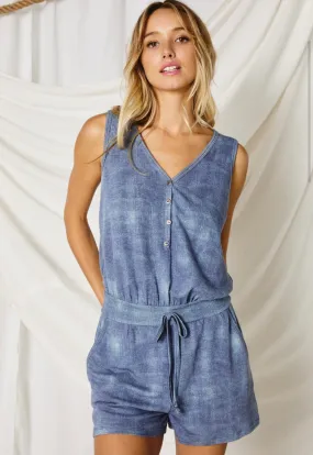 Button V neck Romper