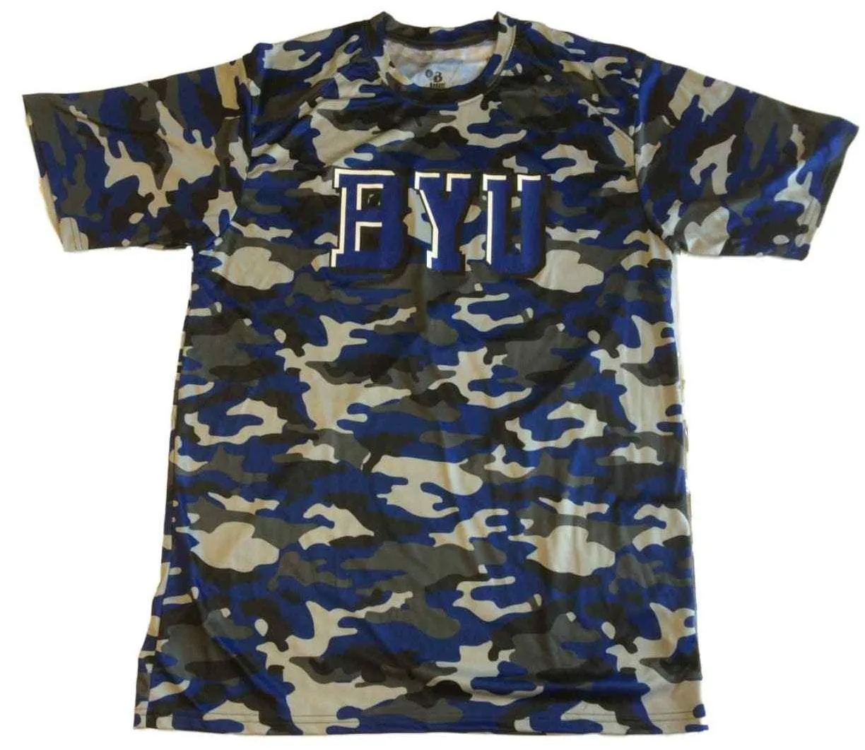 BYU Cougars Badger Sport Blue Gray Black Camo Performance T-Shirt (L)