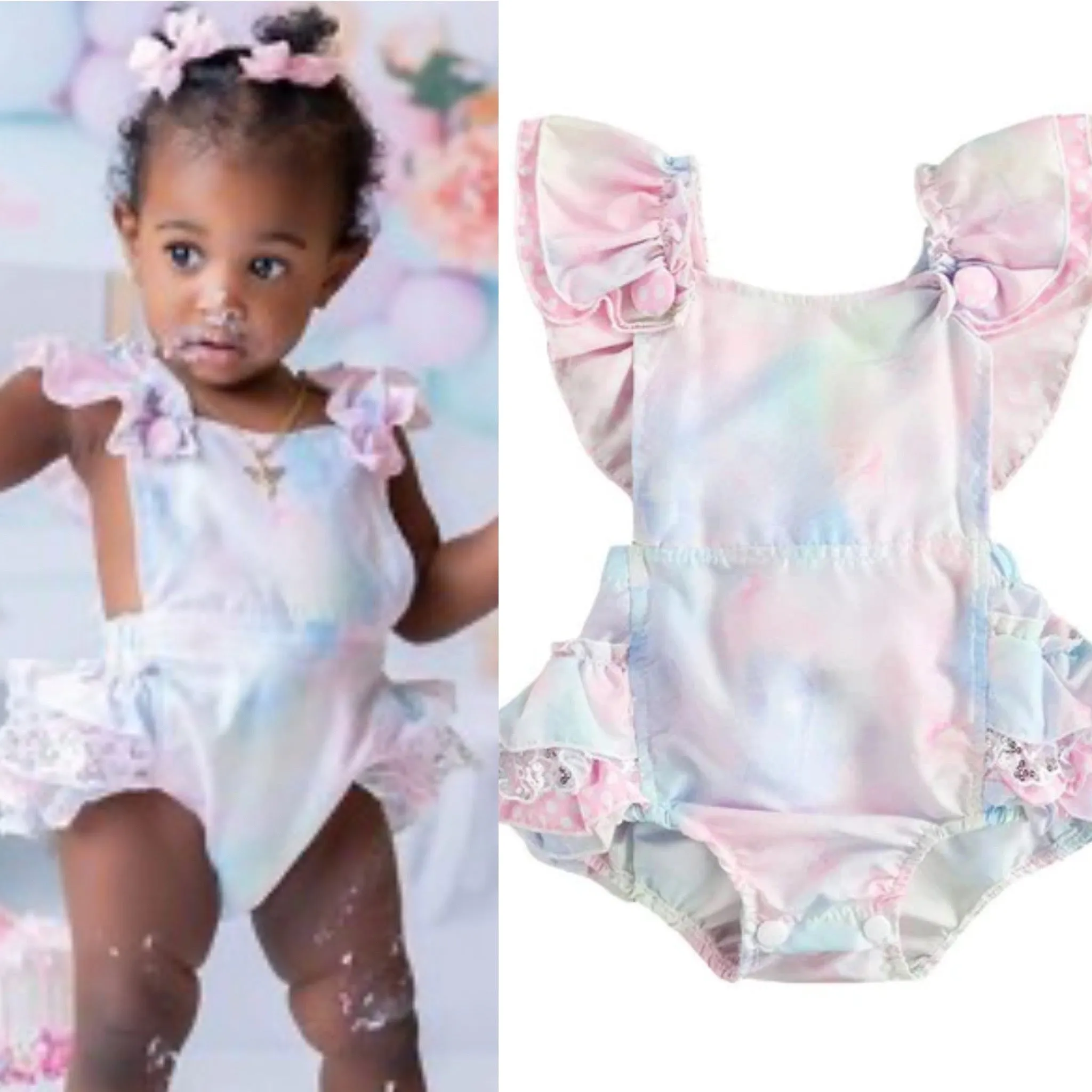 Candy - Pastel Ocean Baby Lace Frill Romper