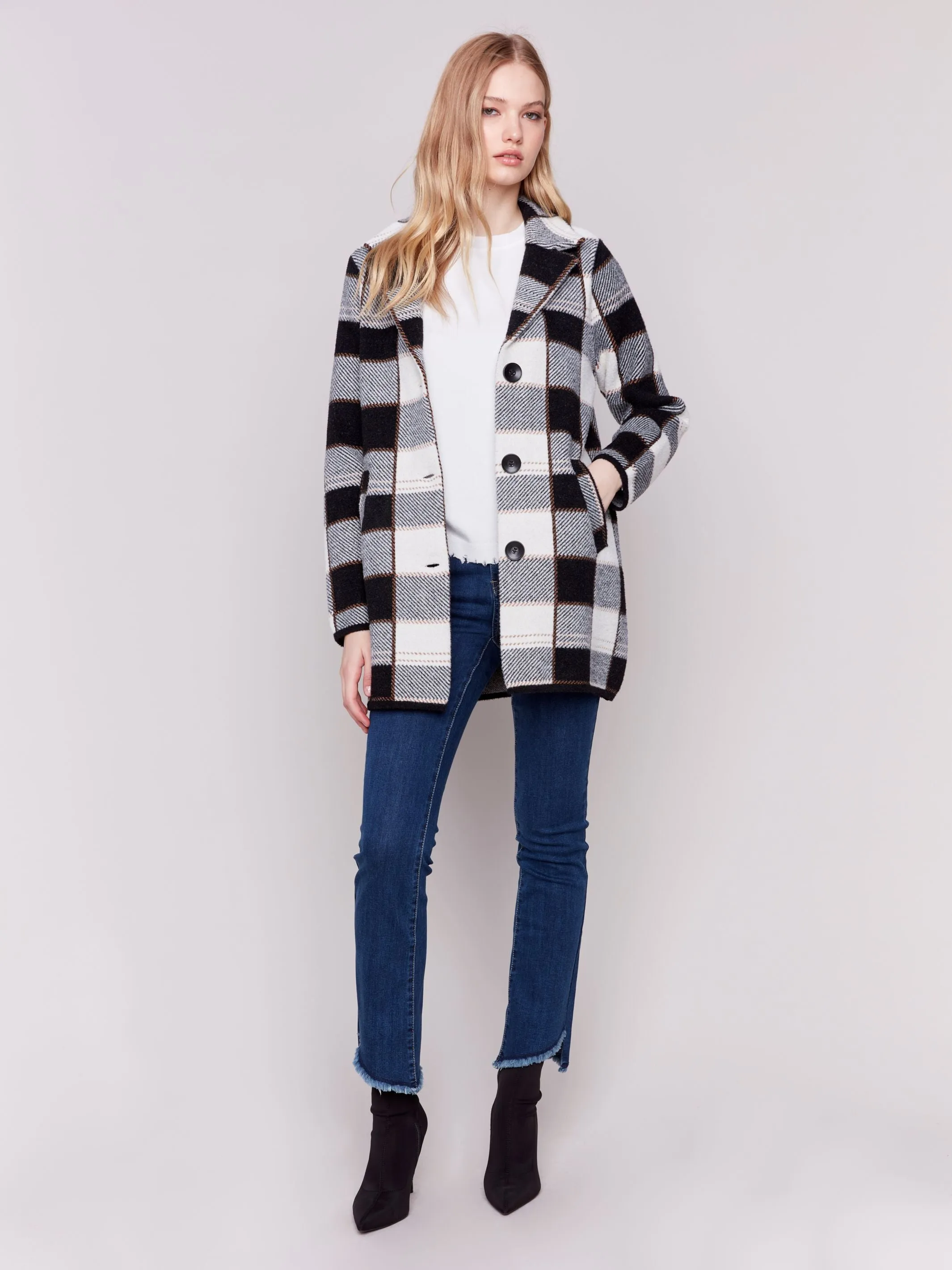 Charlie B- Knit Plaid Jacket