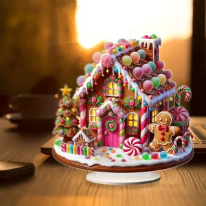 Charming Gingerbread Candy House Acrylic Ornament 9.84" x 9.84" - Perfect for Christmas Decor, Waterproof & Scratch-Resistant Tabletop Display, Ideal for Office Parties & Home