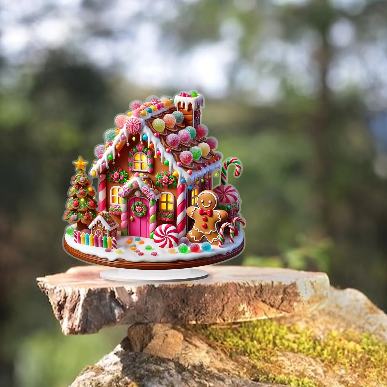 Charming Gingerbread Candy House Acrylic Ornament 9.84" x 9.84" - Perfect for Christmas Decor, Waterproof & Scratch-Resistant Tabletop Display, Ideal for Office Parties & Home