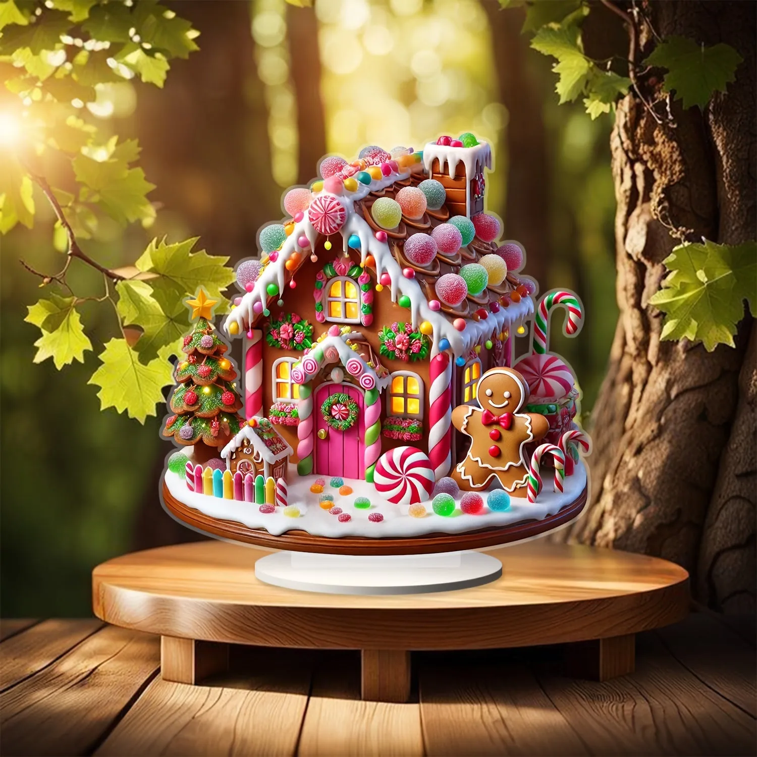 Charming Gingerbread Candy House Acrylic Ornament 9.84" x 9.84" - Perfect for Christmas Decor, Waterproof & Scratch-Resistant Tabletop Display, Ideal for Office Parties & Home