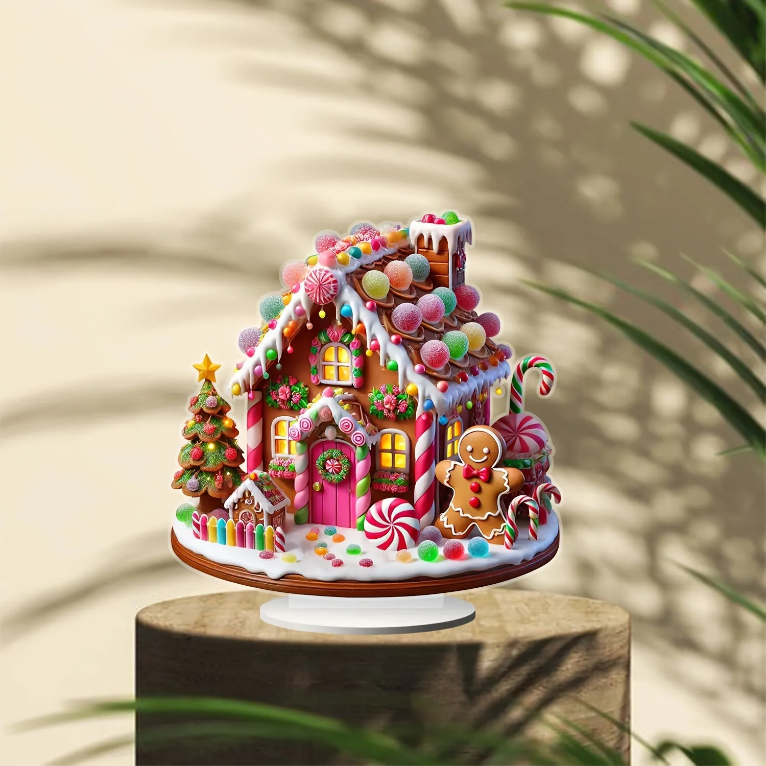 Charming Gingerbread Candy House Acrylic Ornament 9.84" x 9.84" - Perfect for Christmas Decor, Waterproof & Scratch-Resistant Tabletop Display, Ideal for Office Parties & Home