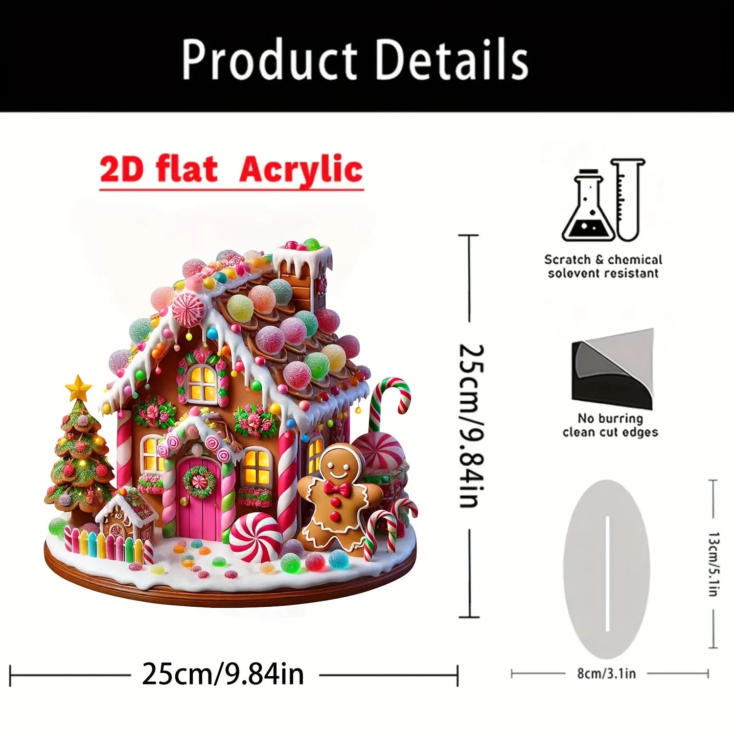 Charming Gingerbread Candy House Acrylic Ornament 9.84" x 9.84" - Perfect for Christmas Decor, Waterproof & Scratch-Resistant Tabletop Display, Ideal for Office Parties & Home