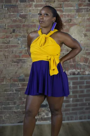 CHOIR Purple and Gold Mini Dress