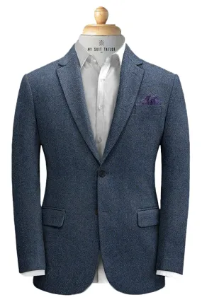 Classic Blue Herringbone Tweed Suit - Timeless Style and Craftsmanship