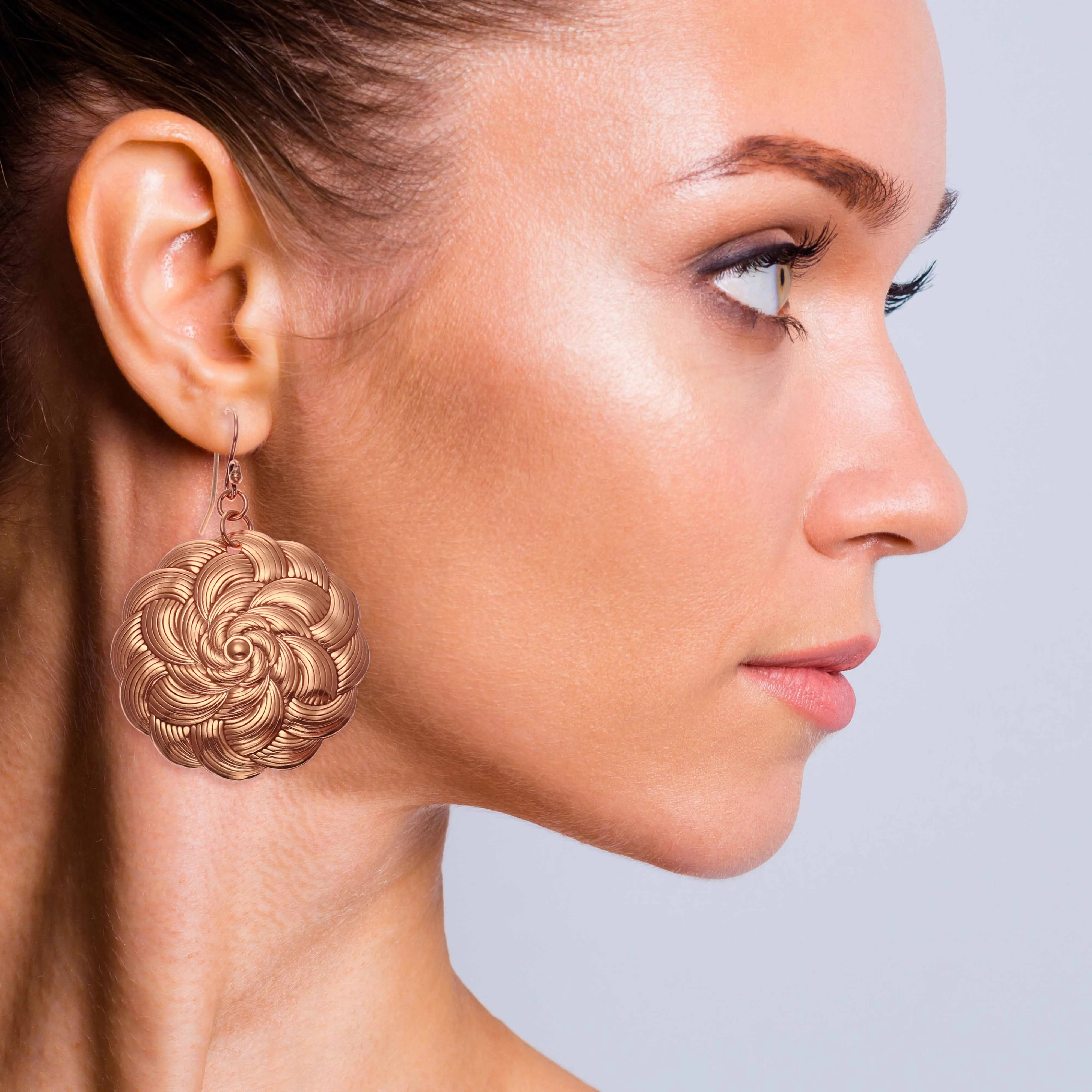 Copper Mandala Disc Drop Earrings