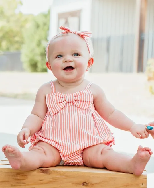 Coral Stripe Bubble Romper