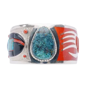 Corn Maiden & Badger Cuff with Spiderweb Kingman Turquoise, Coral, & Jet | Michael Perry