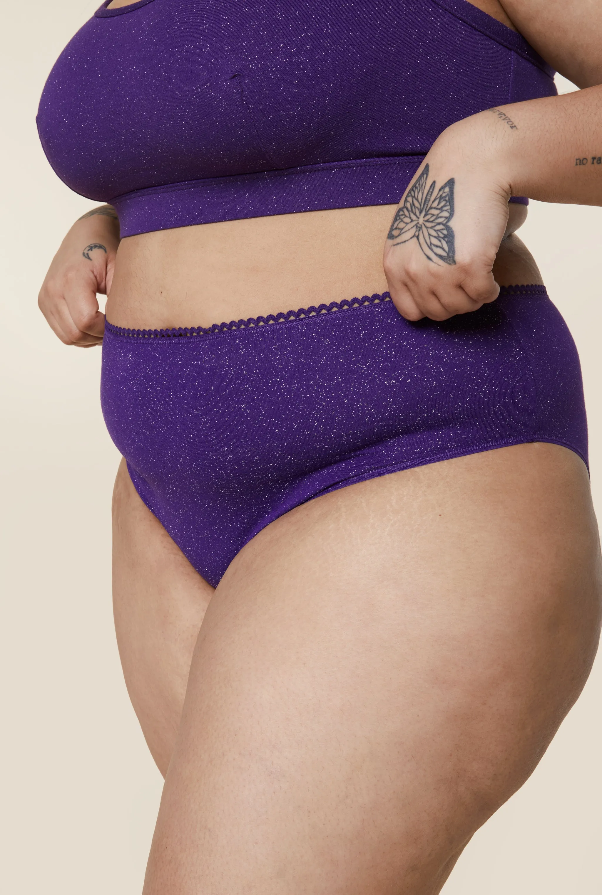 Culotte Taille Haute Coton BIO - Paillettes Violet