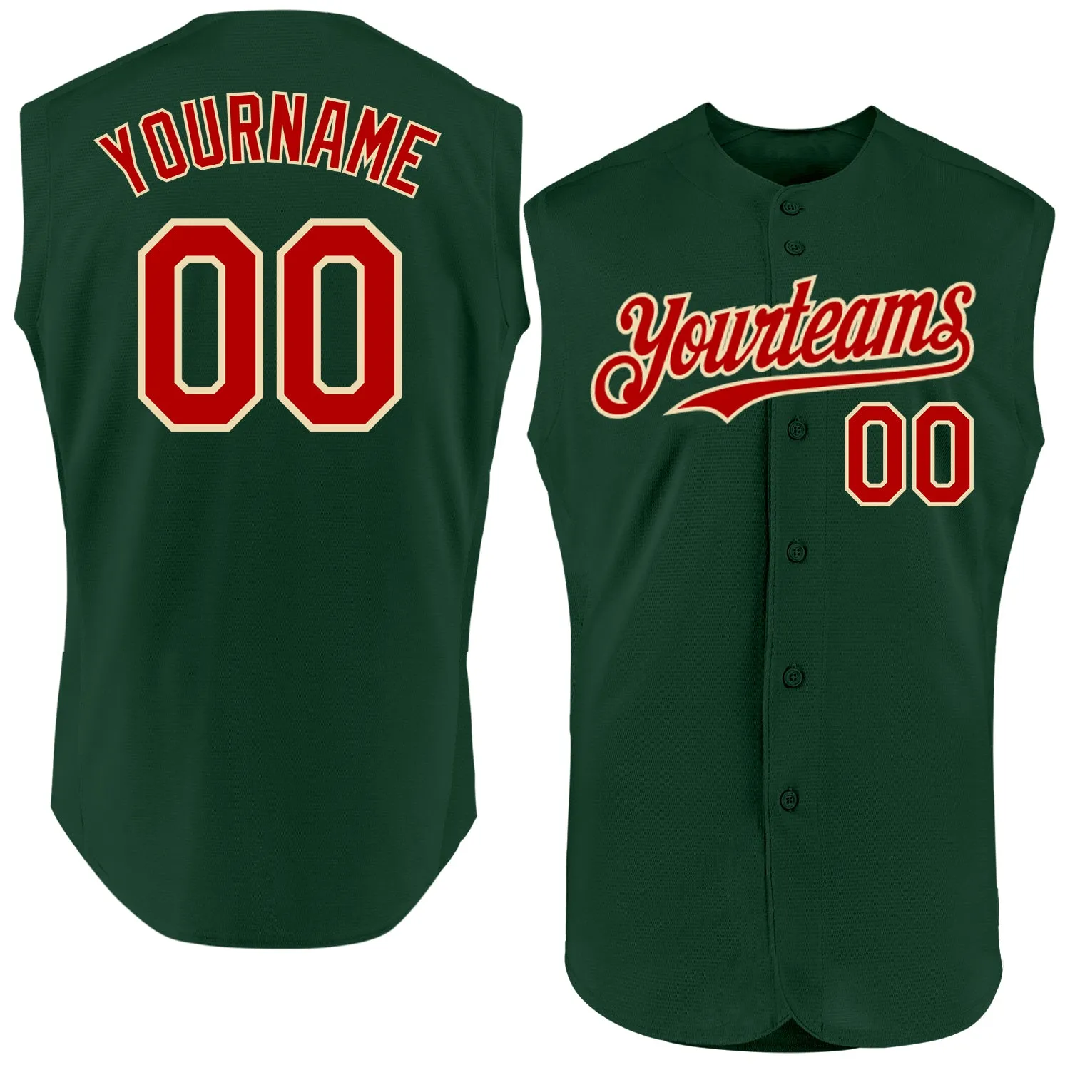 Custom Green Red-Cream Authentic Sleeveless Baseball Jersey