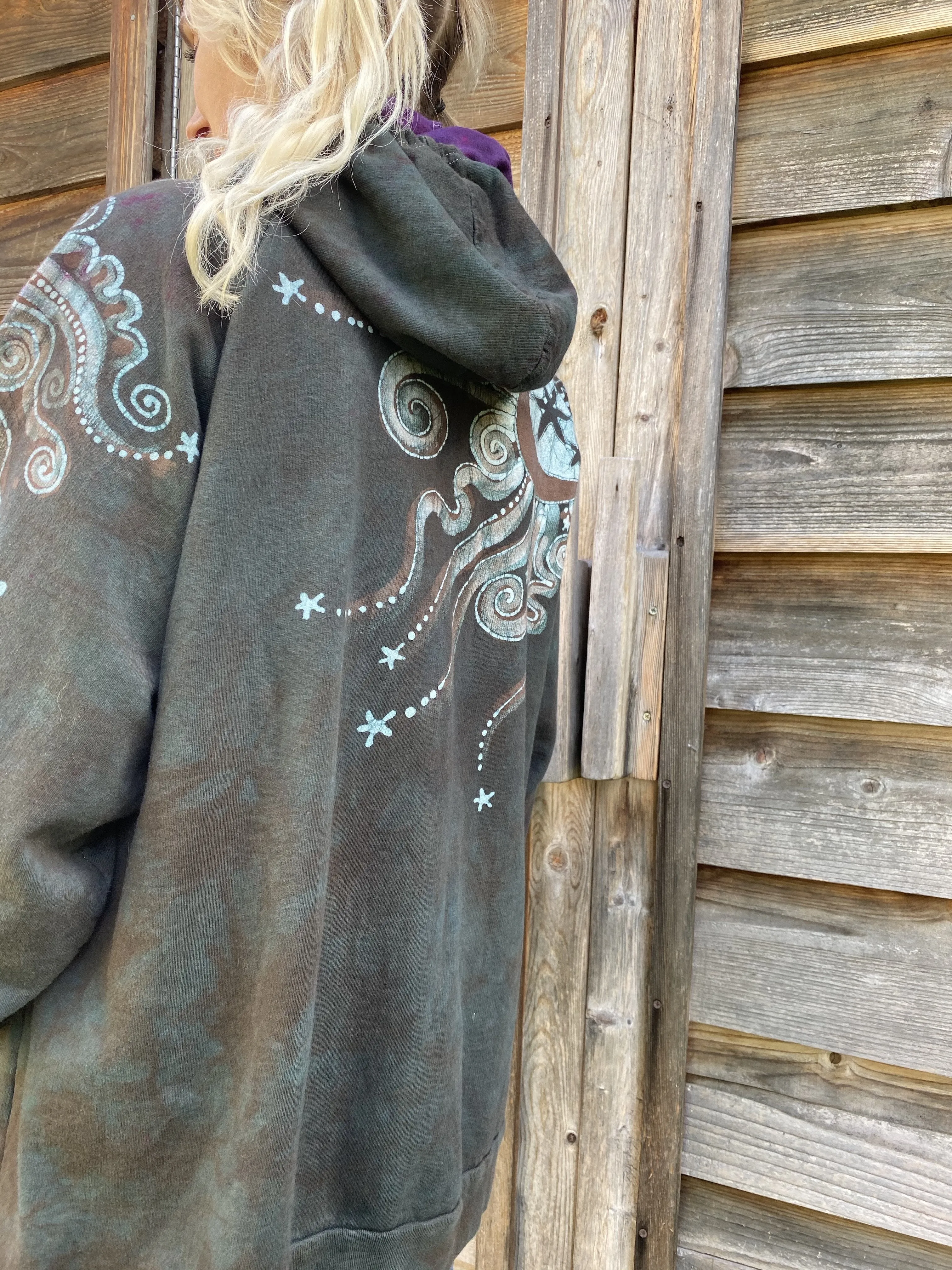 Desert Sage Moonlight Organic Cotton Batik Hoodie - Size 2X ONLY