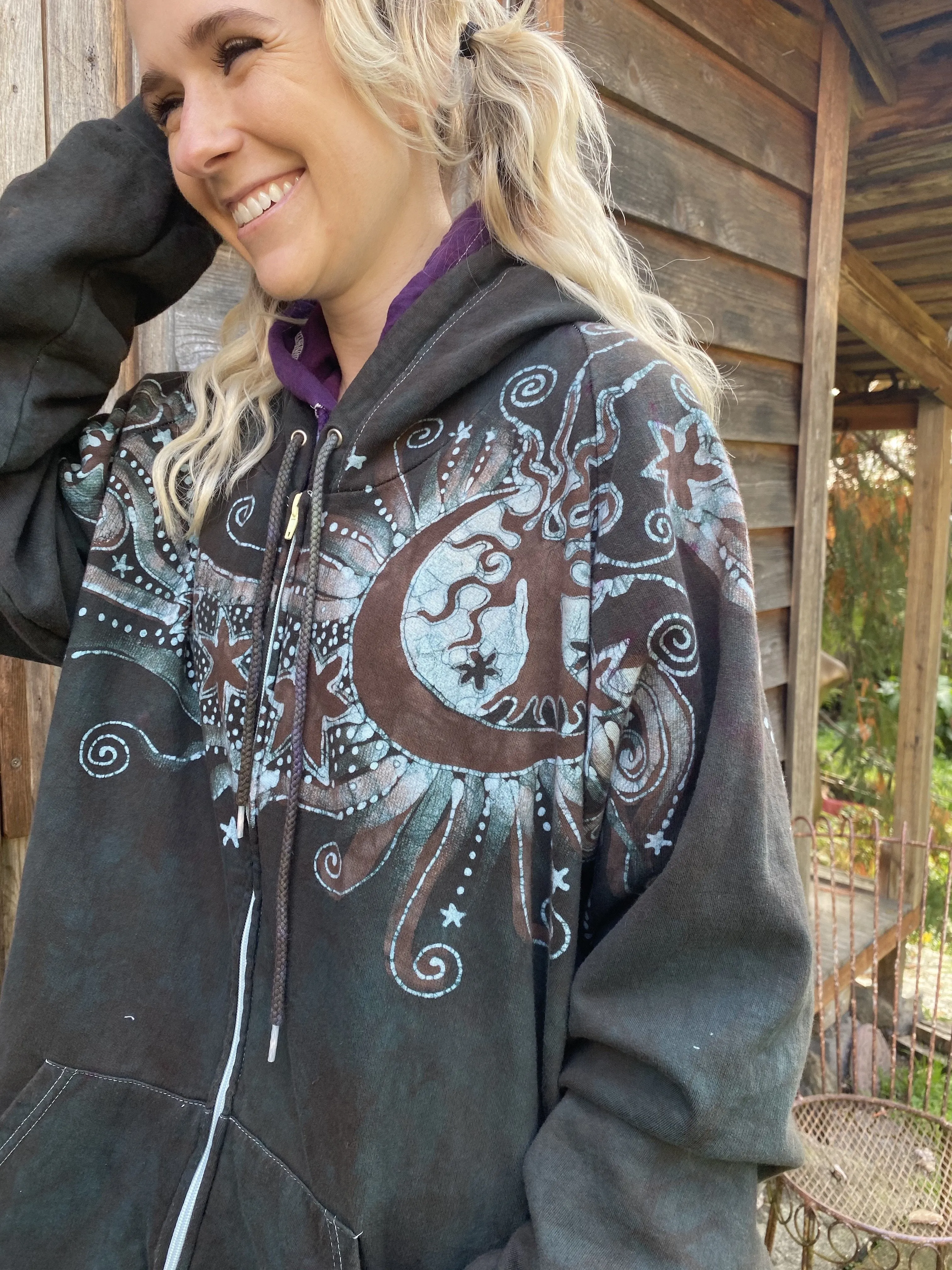 Desert Sage Moonlight Organic Cotton Batik Hoodie - Size 2X ONLY