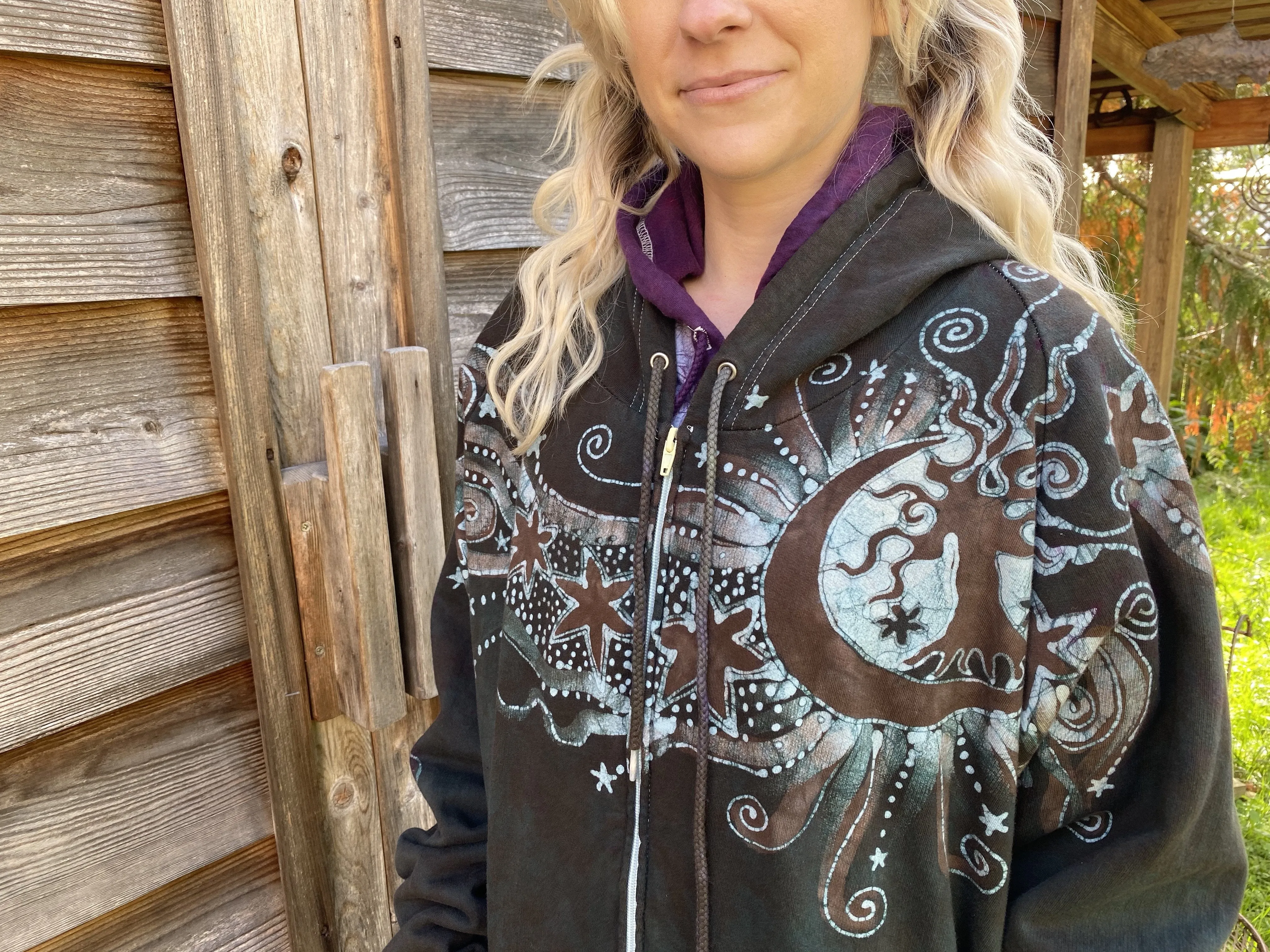 Desert Sage Moonlight Organic Cotton Batik Hoodie - Size 2X ONLY