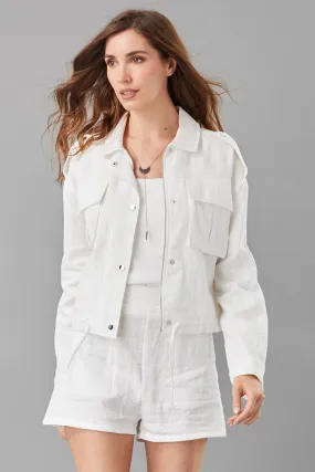 Drop Shoulder Linen Jacket in White