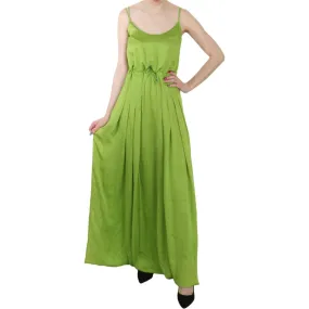 Dsquared² Green Spaghetti Strap Long A-line Pleated Dress