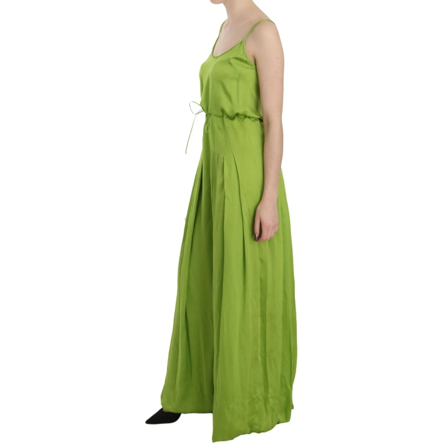 Dsquared² Green Spaghetti Strap Long A-line Pleated Dress