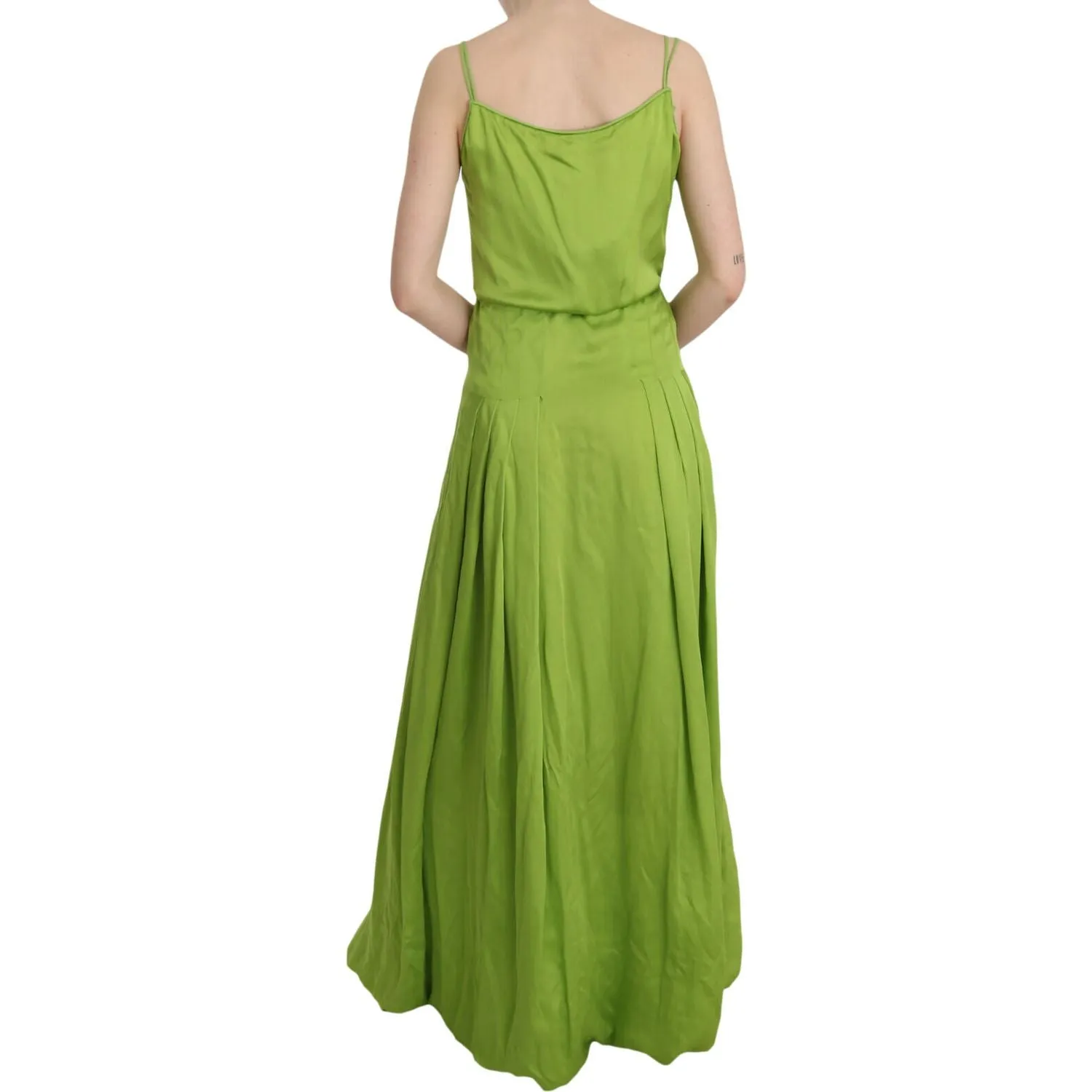 Dsquared² Green Spaghetti Strap Long A-line Pleated Dress