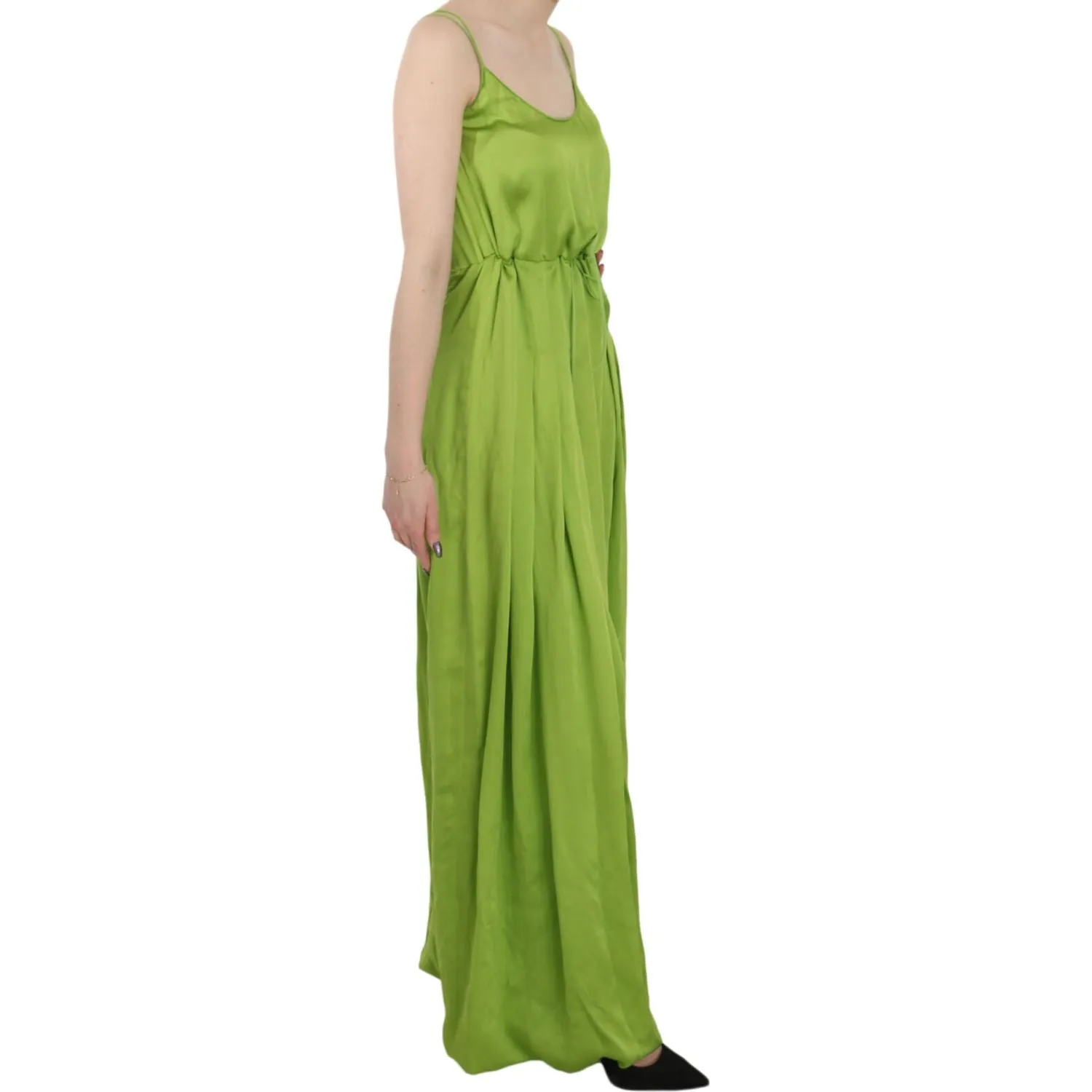 Dsquared² Green Spaghetti Strap Long A-line Pleated Dress