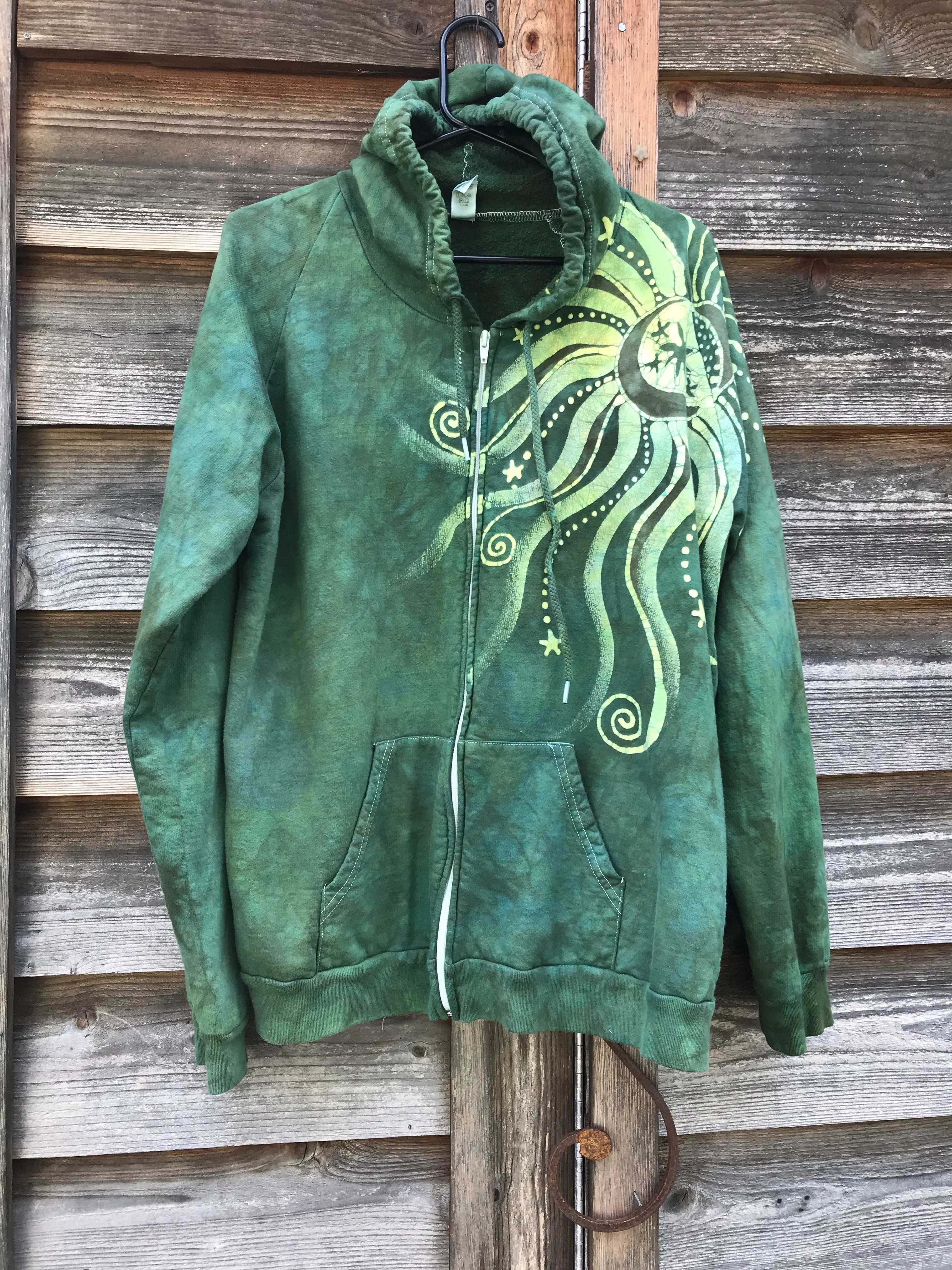 Electric Lime Tree Zipper Batik Hoodie - Handcrafted In Organic Cotton