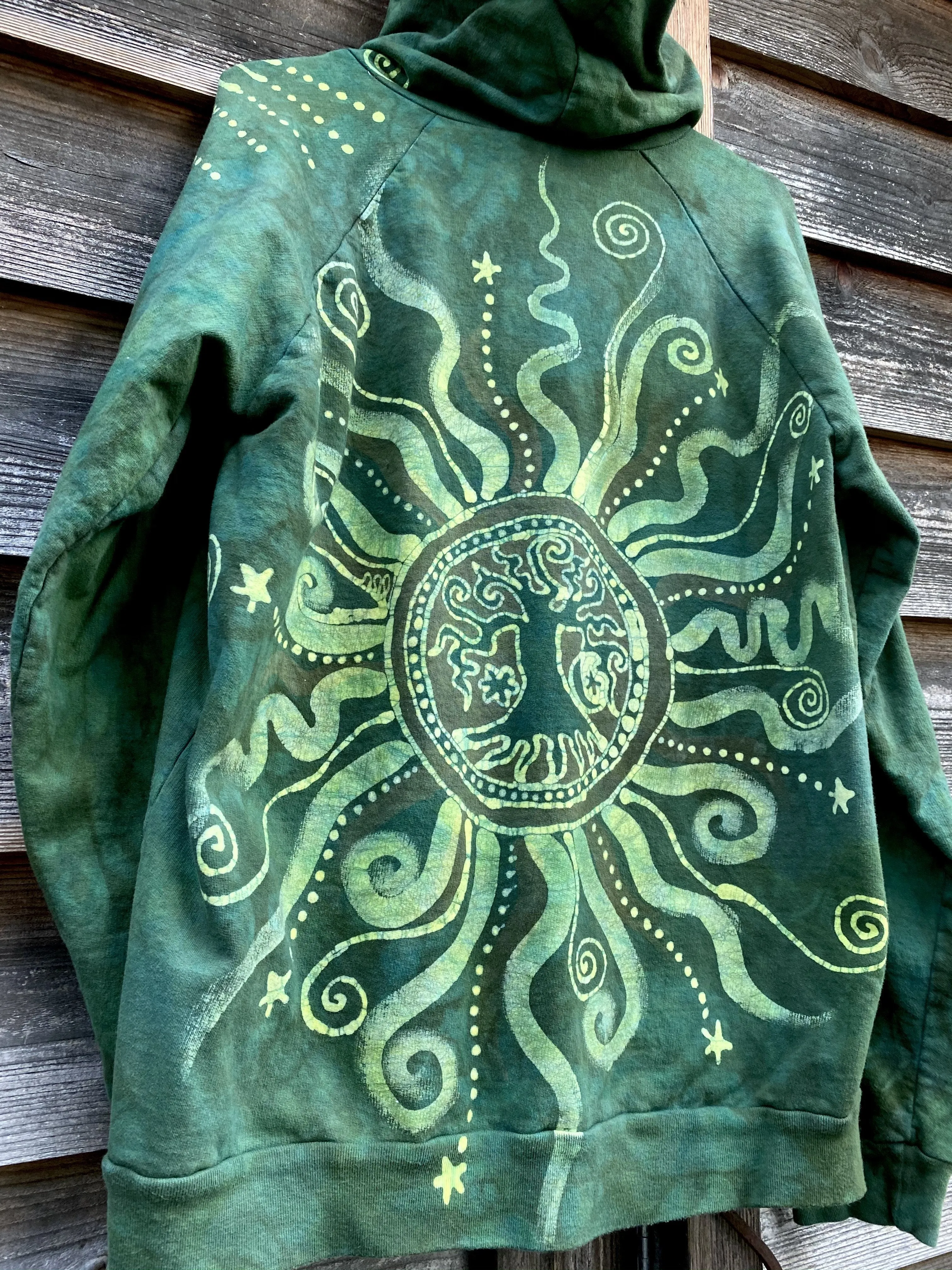 Electric Lime Tree Zipper Batik Hoodie - Handcrafted In Organic Cotton