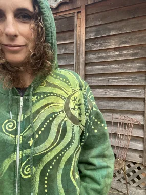 Electric Lime Tree Zipper Batik Hoodie - Handcrafted In Organic Cotton