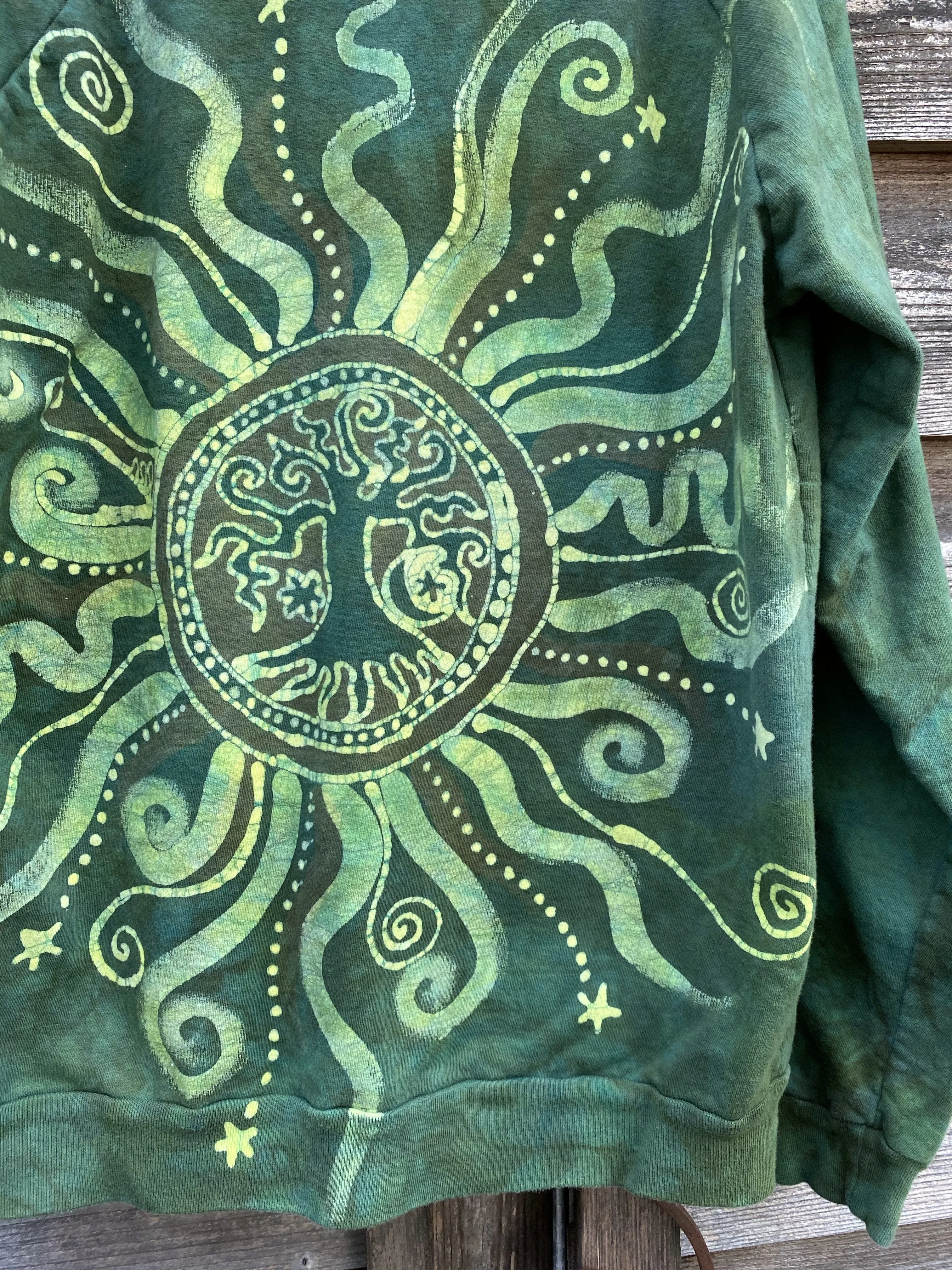 Electric Lime Tree Zipper Batik Hoodie - Handcrafted In Organic Cotton