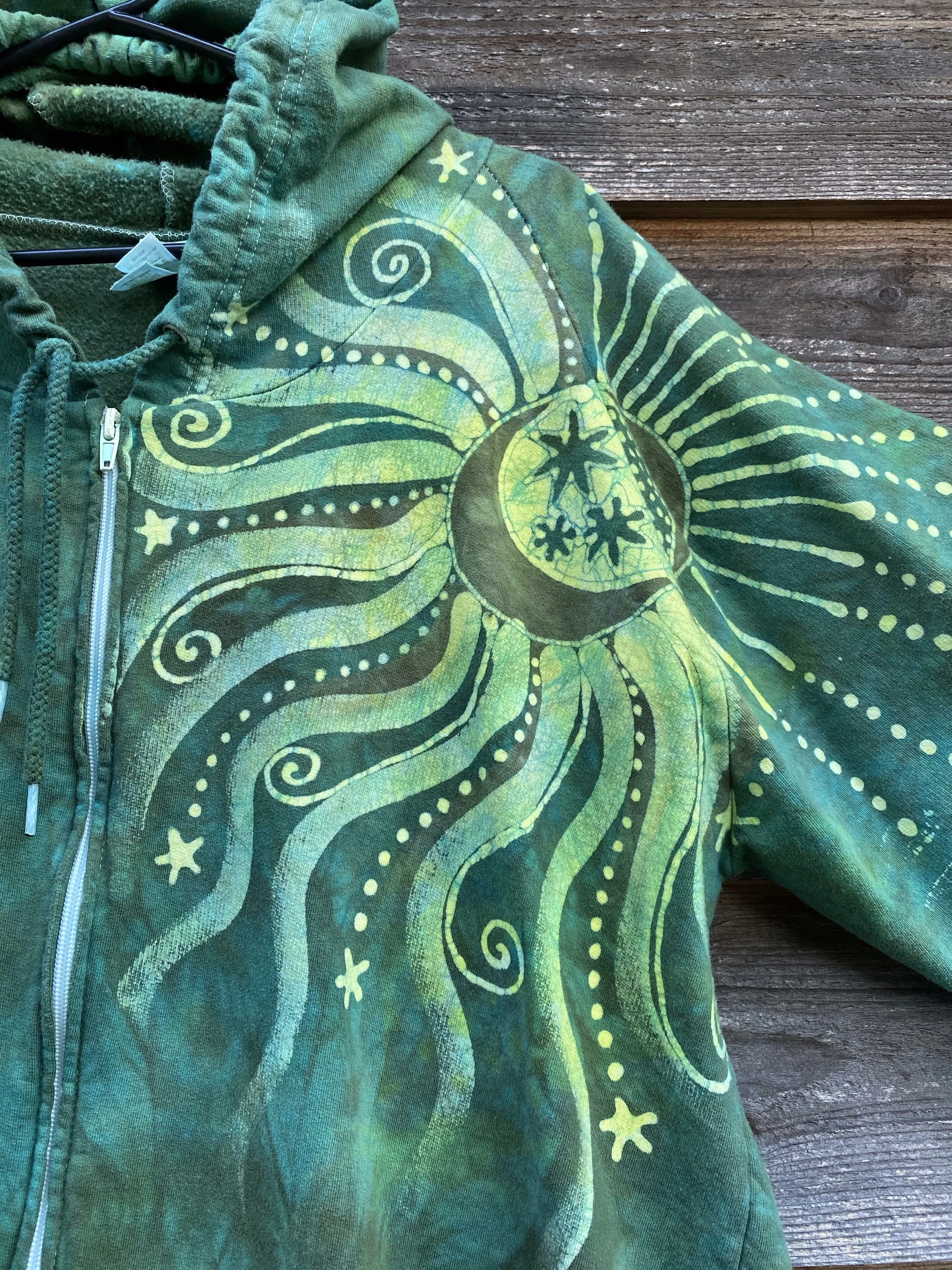 Electric Lime Tree Zipper Batik Hoodie - Handcrafted In Organic Cotton