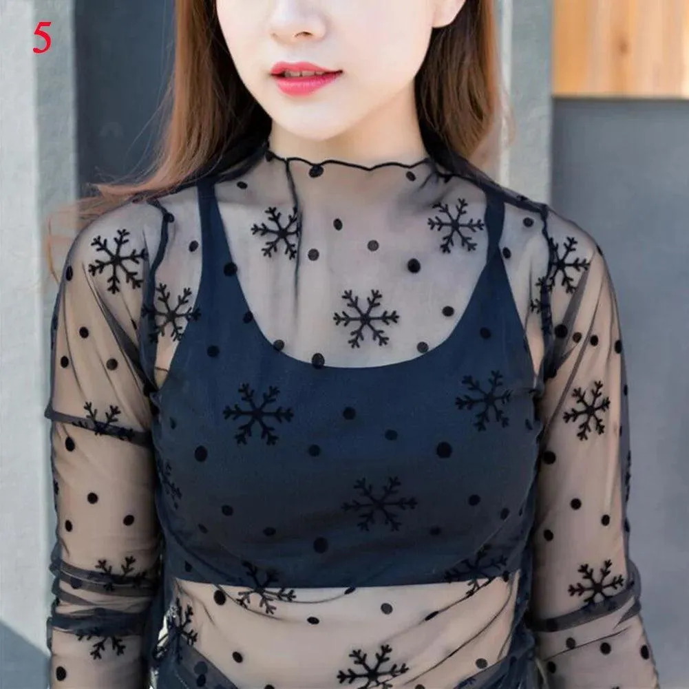 Elegant Lace Floral Turtleneck Top: Chic Black Bouquet Fashion - Elevate Your Style