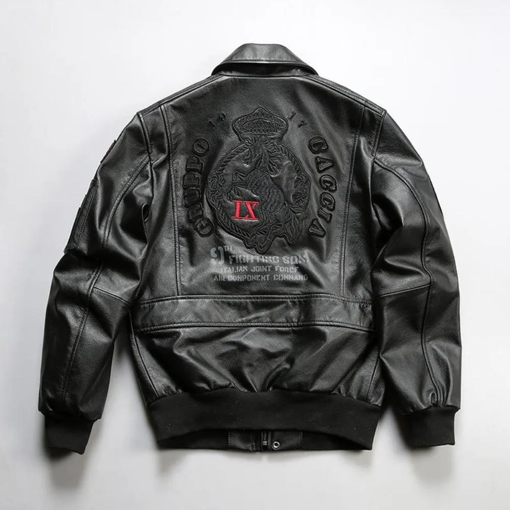 Embroidery A2 Aviator Leather Jacket