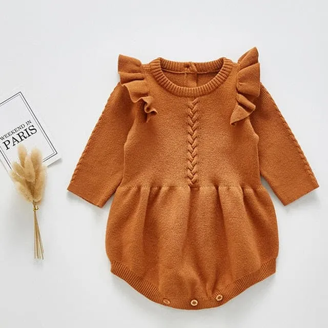 Faye - Baby Girls Knitted Long Sleeve Ruffled Romper