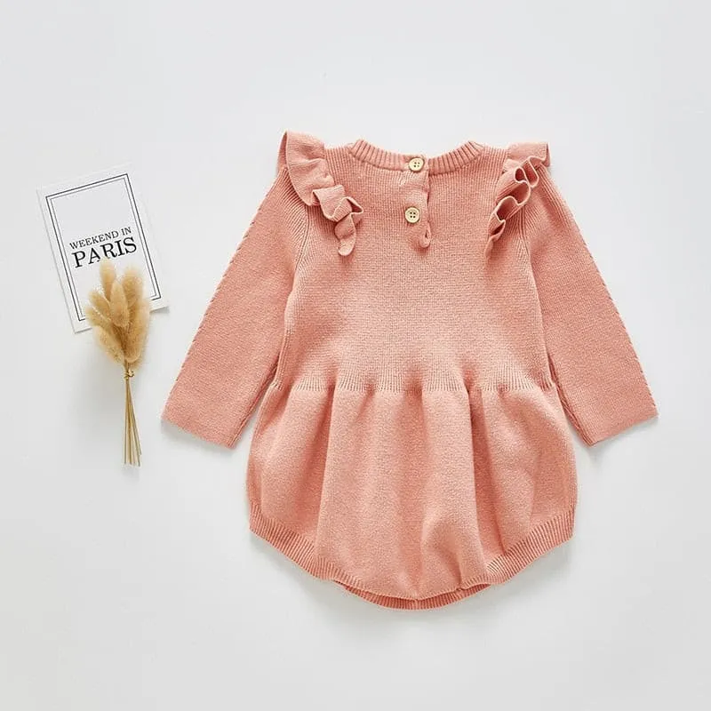 Faye - Baby Girls Knitted Long Sleeve Ruffled Romper