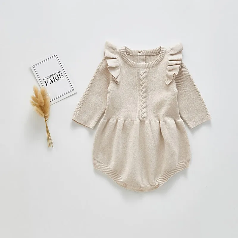 Faye - Baby Girls Knitted Long Sleeve Ruffled Romper