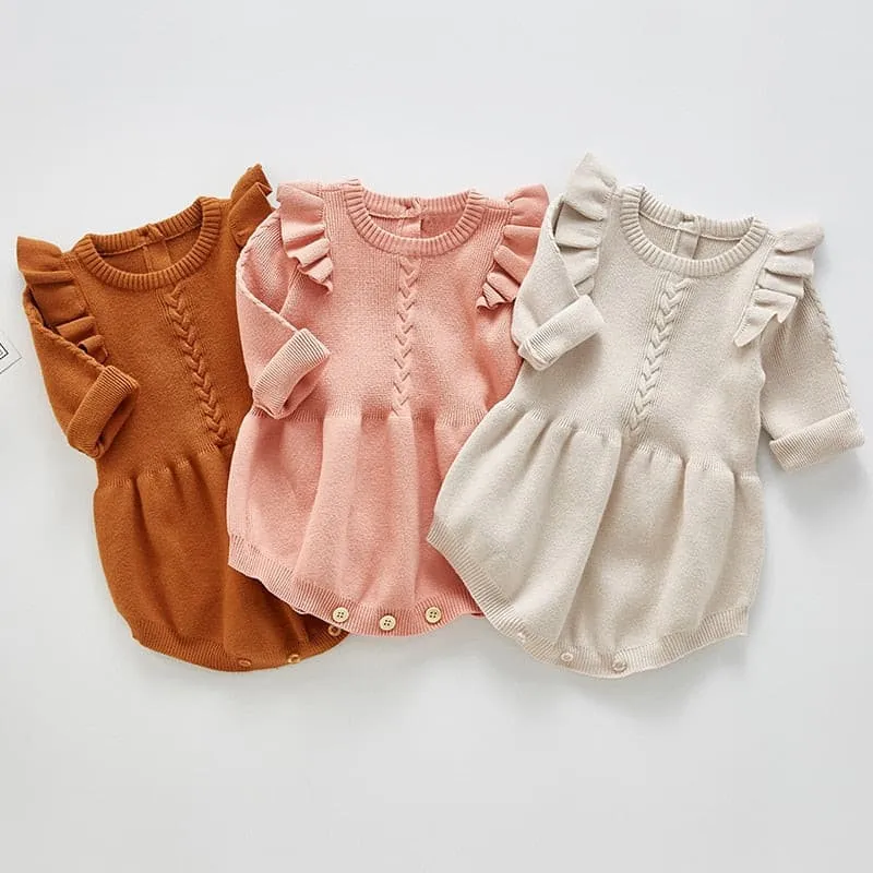 Faye - Baby Girls Knitted Long Sleeve Ruffled Romper