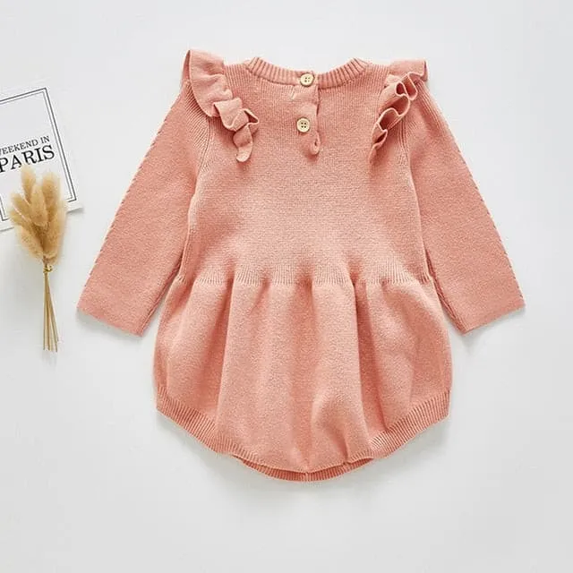 Faye - Baby Girls Knitted Long Sleeve Ruffled Romper