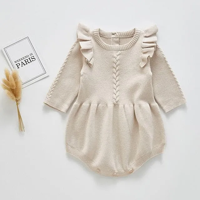 Faye - Baby Girls Knitted Long Sleeve Ruffled Romper