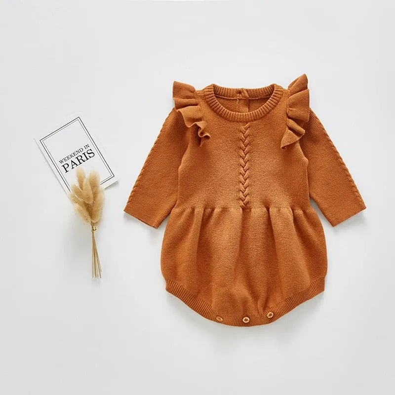 Faye - Baby Girls Knitted Long Sleeve Ruffled Romper